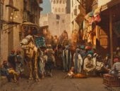 عرض لوحة سوق القاهرة مع مسجد ومرستان للمستشرق باسينى للبيع