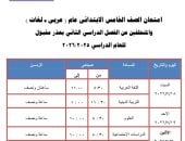 جدول امتحانات الصف الخامس الابتدائى الدور الثانى 2026 فى الجيزة