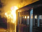 أهالى قتيل أشمون يشعلون النار فى قطار "القاهرة- طنطا"