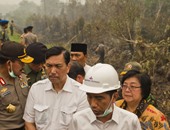 بالصور..الرئيس الاندونيسى فى جولة تفقديه لعمليات إطفاء غابات كاليمانتان
