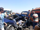 مصرع 9 أشخاص وإصابة 15 فى حادث تصادم عدة سيارات على صحراوى بنى سويف