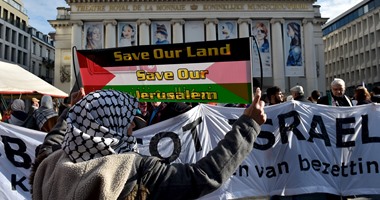 بالصور.. مظاهرات تضامنا مع فلسطين ببروكسيل فى بلجيكا