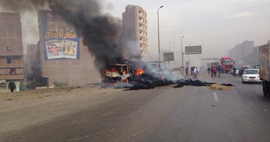 إعادة الحركة المرورية بطريق بنها شبرا الحر بعد السيطرة على حريق بسيارة ملاكى