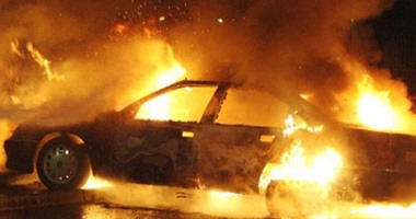احتراق سيارة وتفحم شخصين بداخلها بالفيوم