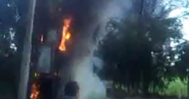احتراق محول كهرباء فى السنبلاوين بسبب الأمطار 