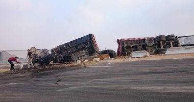 مصرع سائق فى اشتعال النيران بسيارة نقل ثقيل على طريق العين السخنة