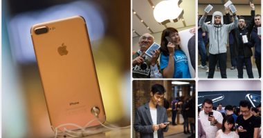 بالصور.. يوم فى صفوف "آبل ستورز" بنيويورك..قلة المطروح من "I phone 7 PLUS" وتأخر بيع سماعات "AirPods" ونفاذ اللون الجديد "The jet black" يصدم عشاق أيفون..والأمم المتحدة تزيد الإقبال على النسخة الجديدة