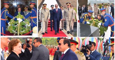 السيسي يضع أكاليل الزهور على قبر الجندى المجهول وضريحى ناصر والسادات