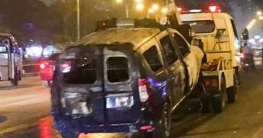 مصدر: حريق سيارة الشرطة بالمهندسين ناتج عن ماس كهربى وتمت السيطرة عليه