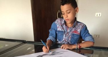 شاهد أحدث رسمة للطفل معاذ فنان "مترو الجامعة" بعد تبنى فنان تشكيلى موهبته
