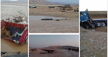 بالصور.. غرقى ومصابون ومفقودون إثر غرق أتوبيسين وتريلا وسيارة نصف نقل فى مياه السيول بقنا.. 30سيارة إسعاف تنتشل جثامين 8 أشخاص وإنقاذ 34 شخصا آخرين.. والأمن يغلق الطريق من الاتجاهين ويعلن حالة الطوارئ
