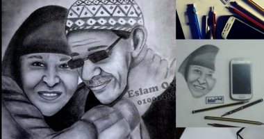 بالفحم والرصاص.. إسلام طالب "التجارة" يبدع فى رسم البورتريه