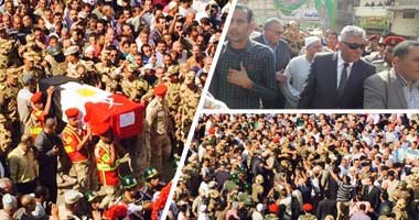 بالصور.. الآلاف يشيعون جثمان رامى حسنين قائد كتيبة الصاعقة بسيناء.. قيادات المحافظة يتقدمون المشيعين.. الأهالى يودعون الشهيد بالزغاريد..  وشقيقه يطالب بفتح باب التطوع لمقاومة الإرهاب