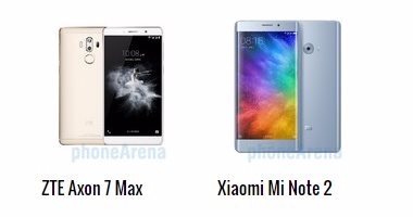 بالمواصفات.. أبرز الفروق بين هاتفى ZTE Axon 7 Max وXiaomi Mi Note 2