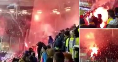 بالفيديو.. حرب شرسة بالشماريخ بين الجماهير فى ديربى الدورى البولندى