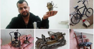 بالصور.. سورى موهوب فى لبنان "يصنع من الفسيخ شربات".. متعب سليمان يحيى "الخردة" ويحولها لتحف فنية بحجم الأصابع.. صمم إنسان آلى كما نشاهده فى أفلام "الأكشن".. ويحلم بزيارة مصر والأهرامات