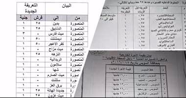 بالصور.. تعريفة جبرية بالمحافظات لمواجهة تلاعب السائقين بالأجرة.. الزيادة 15% بواقع 25 قرشا فى الخطوط الداخلية و50 بين المراكز..  من 2 لـ5 جنيهات بين المحافظات.. وبنديرة التاكسى تبدأ من 3 جنيهات ونصف