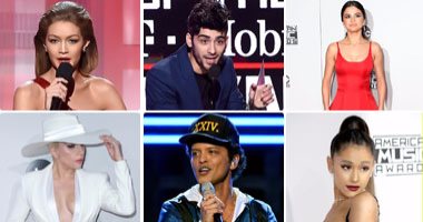 فى حفل جوائز American music awards.. إريانا جراند أفضل مطربة.. عودة سيلينا جوميز بعد الشفاء..اتهام جيجى حديد بالعنصرية لسخريتها من ميلانيا ترامب..وزين مالك يُقبل حبيبته بعد استلام جائزة أفضل فنان صاعد