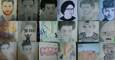 قارئ يشارك بلوحات فنية تظهر موهبته فى الرسم لنجوم الكرة والفن