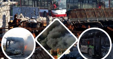 مسلحو حلب يضرمون النار فى 5 حافلات تقل نازحين من المدينة