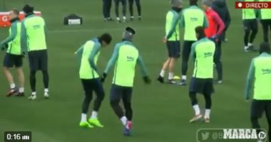 شاهد.. التفاؤل ورقصة نيمار عنوان MSN فى مران برشلونة قبل مواجهة سوسيداد