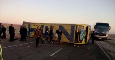 بعد مصرع شخص وإصابة 42.. ننشر أول صورة لحادث انقلاب أتوبيس الزعفرانة