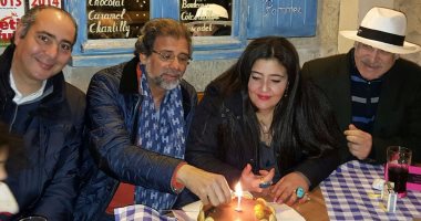 خالد يوسف يحتفل بعيد ميلاد زوجته شاليمار شربتلى فى باريس