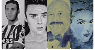 قارئ يشارك بلوحات فنية تظهر موهبته فى رسم العلماء ونجوم الفن