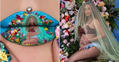 بالصور..جازمينا دانيال ترسم "صورة حمل بيونسيه" على شفتيها وتثير ضجة