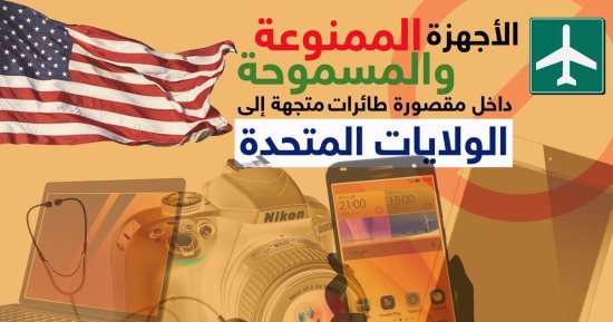 إنفوجراف..أجهزة إلكترونية محظور دخولها طائرات أمريكا من 8 دول بأمر ترامب