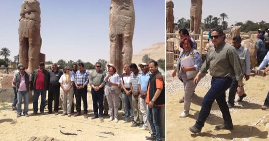 أرض مصر تنبت كنوزا.. بالصور.. وزير الآثار يعلن اكتشاف 109 قطع لتماثيل الملك أمنحتب الثالث و"سخمت".. ويزور البعثات الأجنبية بموقع تمثالى ممنون بالأقصر.. ومدير الآثار: مفاجأتنا مستمرة