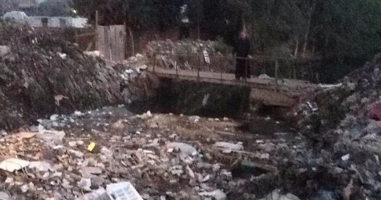 بالصور.. تلال القمامة فى ترعة تطاى بالغربية تمنع وصول مياه الرى