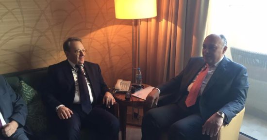 سامح شكرى يدعو لدعم جهود "ديمستورا" للتوصل إلى حل سياسى للأزمة السورية
