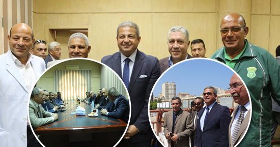 جولة مكوكية لوزير الرياضة فى الإسكندرية.. عبد العزيز يلتقى نجوم زعيم الثغر القدامى ويتابع تطوير الاستاد ويطلب افتتاحه فى البطولة العربية.. ويجتمع بمجلس اتحاد الكرة قبل مواجهة توجو