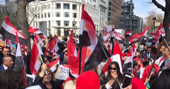 بالصور.. الجالية المصرية أمام البيت الأبيض تهتف: السيسى عمهم وحارق دمهم