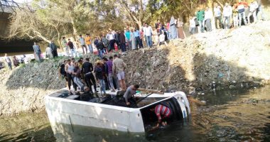 بالفيديو والصور.. قارئ يرصد سقوط أتوبيس مدارس بمياه ترعة المنصورية 