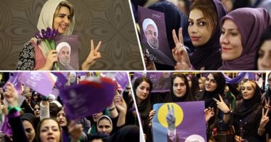 بالصور.. "بنات فارس" فى انتظار "ساحة الحسم" فى الانتخابات الإيرانية.. الإيرانيات ينتشرن فى شوارع طهران بلافتات الدعاية.. روحانى يدعم أنصاره بالجميلات.. و"الشادور" الزى الرسمى لمؤيدات "رئيسى"