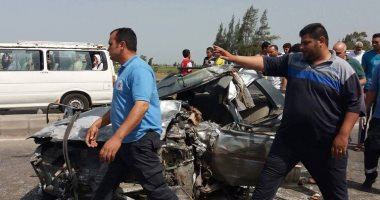 بالصور ..مصرع شخص وإصابة ثلاثة بإصابات متفرقة فى حادث تصادم بكفر الشيخ