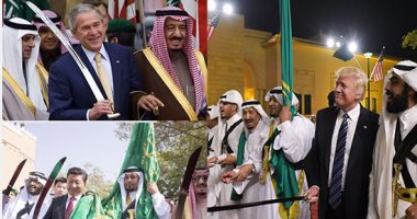 هؤلاء رقصوا "العرضة".. ترامب يلحق بركب الزعماء التاريخين فى رقصة التراث النجدى.. جورج بوش يسبقه برقصة السيف ويحصد سيفا تذكاريا.. والأمير تشارلز يؤديها بالرداء السعودى.. وأنور السادات يرقصها مع الملك عبدالله