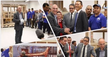 وصول السرير الجنائزى والعجلة الحربية لـ توت عنخ آمون فى المتحف الكبير