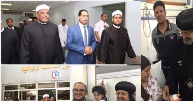 وفد من مشايخ الأزهر والكنيسة يزور مصابى حادث المنيا الإرهابى
