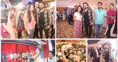 مظاهرة حب لـ"تامر حسنى" أثناء زيارته لسينمات 6 أكتوبر