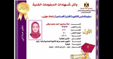 الأولى على دبلوم المدارس المهنية بالبحيرة: لم آخذ دروسا وأهدى نجاحى لوالداى