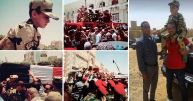 بالصور.. "سأعيش فى بدلة أبى العسكرية وأدافع عن الوطن".. الطفل حمزة نجل الشهيد أحمد المنسى يرتدى زى الصاعقة ويتقدم جنازة والده.. ورسالته: إذا مات شهيد فهناك 90 مليون آخرين.. والفنان محمد رمضان يشارك فى الجنازة