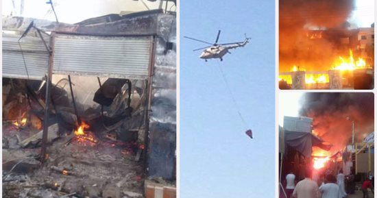 بالفيديو.. تفاصيل 7 ساعات رعب عاشها السوق التجارى بإدفو تحت النيران.. محافظ أسوان ينسق مع القوات المسلحة للدفع بطائرة.. وإصابة 9 أفراد من الحماية المدنية والدفع بـ28 سيارة إسعاف.. ورئيس الحى: بدأ فى مخبز
