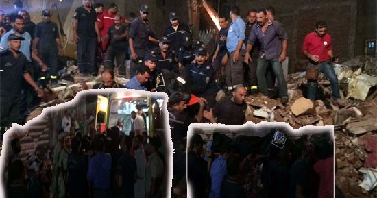 بالصور والفيديو.. انهيار عقار قديم فى مدينة المنصورة.. مصرع 6 أشخاص وإصابة 7 أخرين ومازال البحث جاريا عن ضحايا.. ومصدر أمنى: العقار صدر له قرار ترميم منذ 14 عام ولم ينفذ.. والمحافظ يحيل الحادث إلى النيابة 