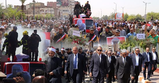 بالصور.. الآلاف يشيعون جنازة الشهيد أحمد عبد الفتاح بقنا.. الجيران: كان متواضعا ومحدش كان عارف إنه ضابط شرطة.. وابن عمه: ودعنى وقالى ادعيلى معايا مأمورية فى الجبل.. وأصدقاؤه: افتقدنا القائد والمعلم والإنسان