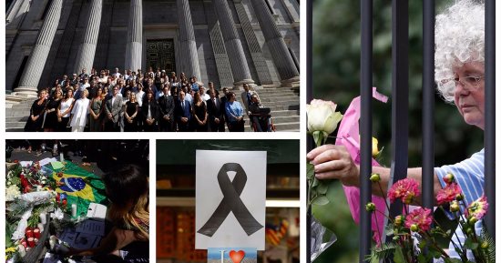 مسيرة حاشدة بالورود لتأبين ضحايا حادث برشلونة الإرهابى