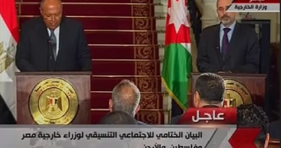 سامح شكرى: المشاورات مع وزراء خارجية الأردن وفلسطين تأتى لإنهاء الاحتلال