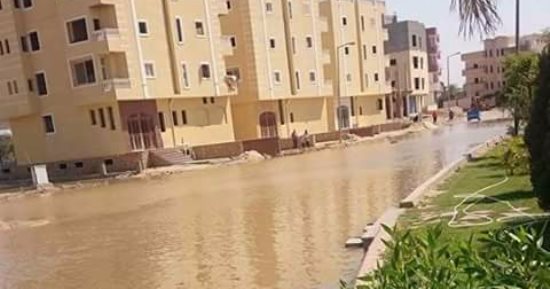 شكوى من غرق شوارع المنطقة السادسة بمدينة السادات بعد كسر ماسورة مياه
